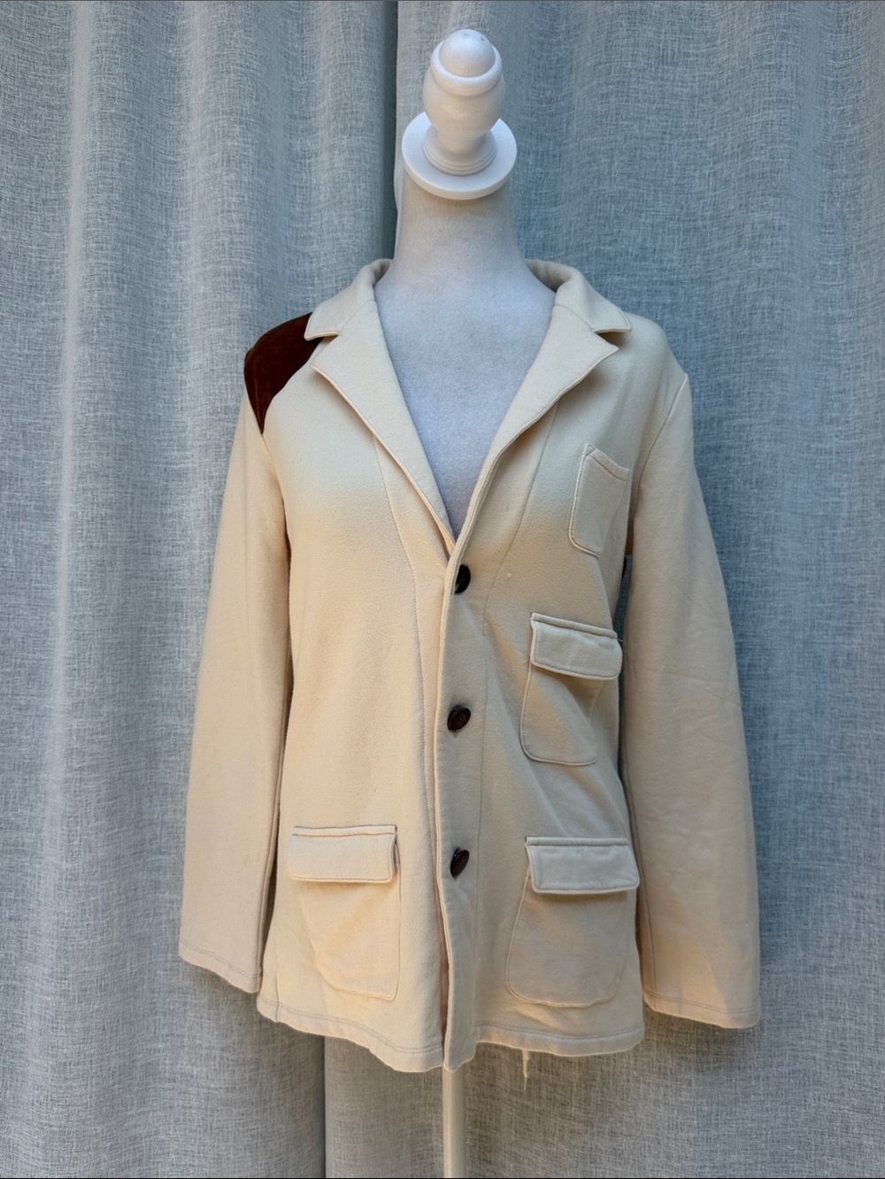 Ralph Lauren blue label cream knit military blazer brown suede shoulder patch